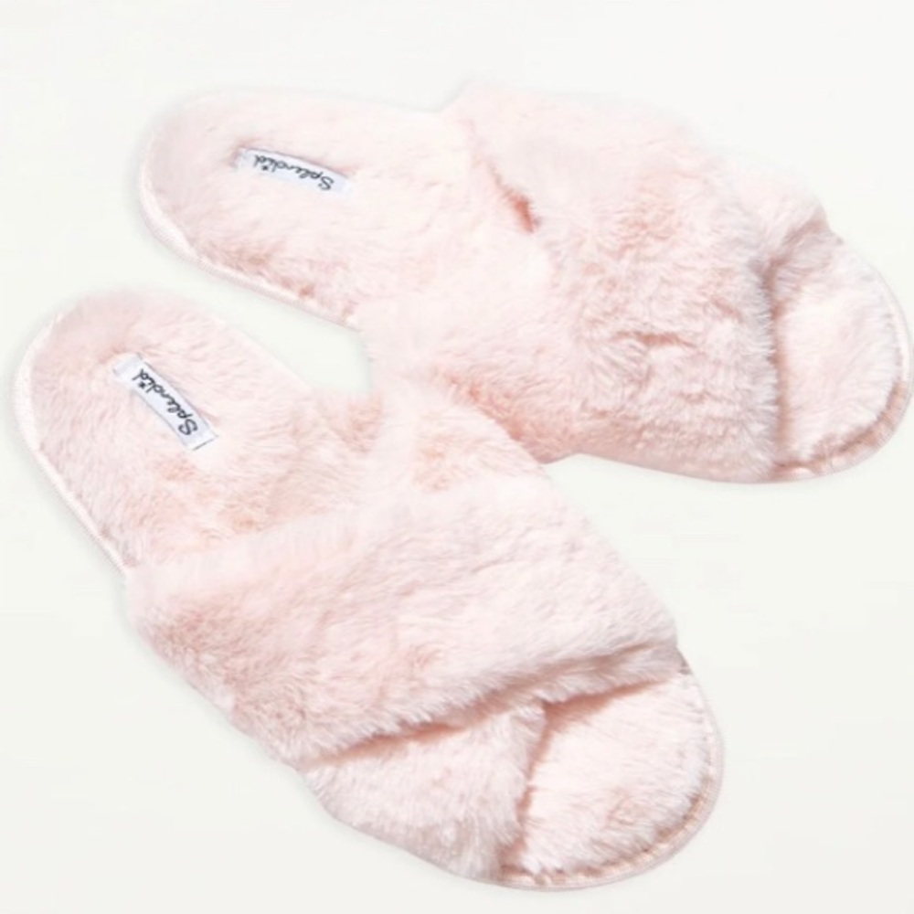 Splendid Faux Fur Crisscross Crystal Pink Heather Slippers
